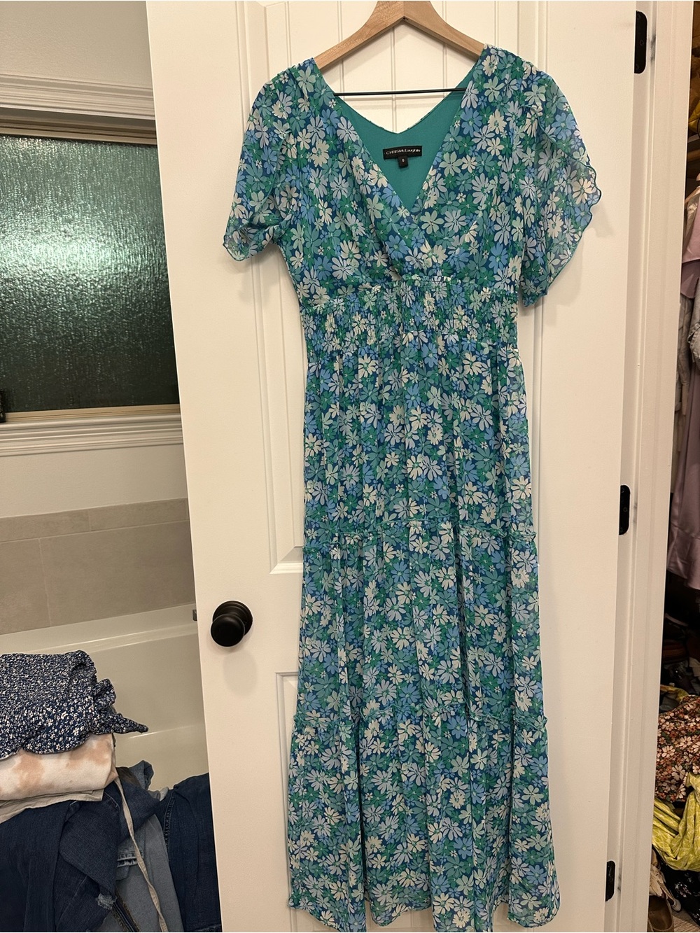 CHRISMcLaughlin Teal Floral Maxi Dress